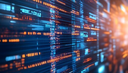 Digital code stream with vibrant colors.