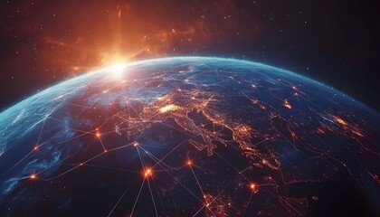 Global network connections displayed on a detailed view of the Earth.