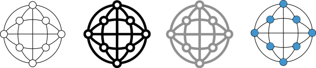 Global Network Connection and Internet Symbol Icons – Editable Stroke Vector Set