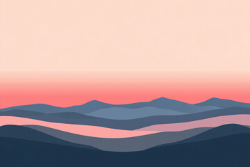 Mountain landscape with a beautiful sunrise over misty valleys and blue sky