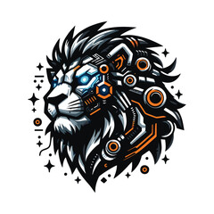 Digital Lion Head Logo – Cybernetic Futuristic Animal Design