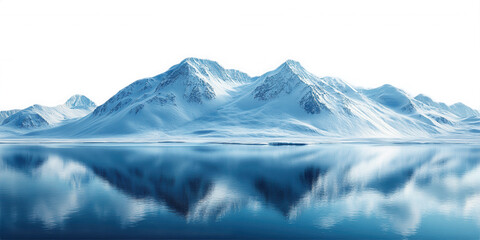 Stunning Snow Covered Mountains Reflected in Calm Water on transparent background