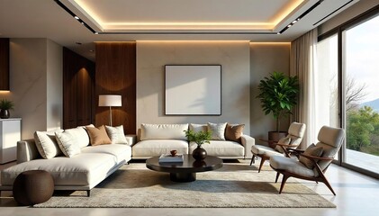 Sleek, modern interior design showcase highlighting luxurious furniture and architectural details  Perfect for design blogs, magazines, and real estate listings ,  home,  lighting