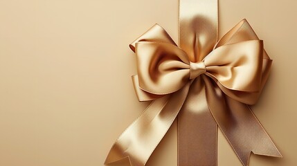 Sophisticated ribbon and bow in gold over a dazzling setting and a big copy space, Generative AI.