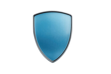 Blue metallic shield on black background symbolizing strength and protection, cut out