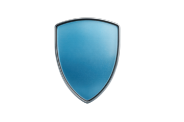 Blue metallic shield on black background symbolizing strength and protection, cut out