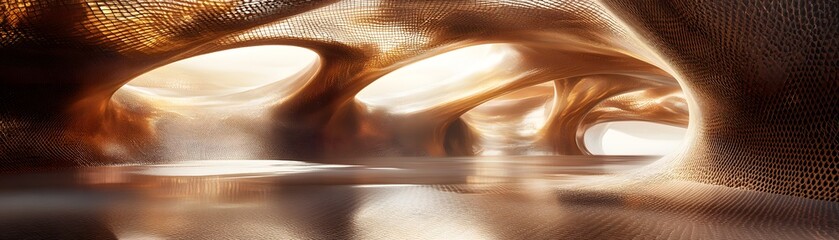 A mesmerizing, abstract interior design with flowing, organic shapes.