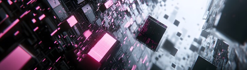 Abstract digital network of interconnected cubes.