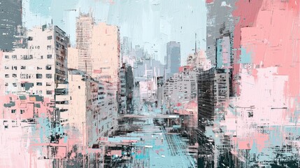 Artistic interpretation of city life through abstract forms and geometry.
