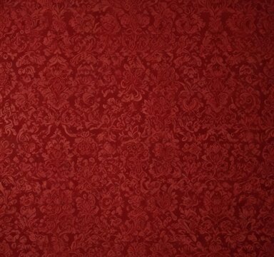 Deep red damask wallpaper, intricate ornate pattern , rich, surface, interior