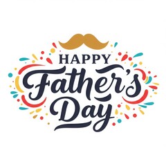 Happy father's day typography with mustache and colorful confetti decoration