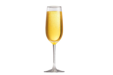 Elegant champagne flute filled with sparkling champagne, cut out