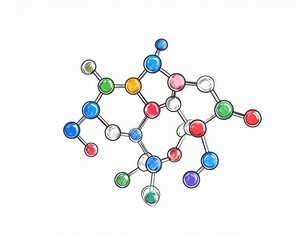 Colorful molecular structure illustration depicting chemical bonds and elements in science