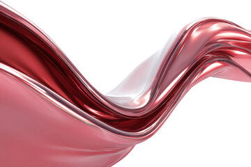 Abstract flowing red and white metallic fabric wave on black background, cut out