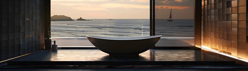 Obraz na płótnie Canvas Modern bathtub with ocean view.