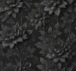 Intricate charcoal floral wallpaper, seamless pattern, grey, pattern