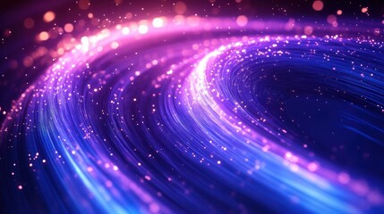 Obraz premium Curved flow of vibrant blue and purple light trails with sparkling particles creating a dynamic, glowing, futuristic effect