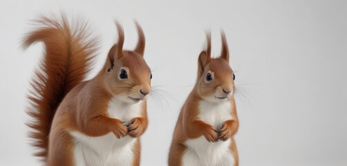 Red squirrel facing forward, intense gaze, pure white background,  orange,  fauna,  vertebrate