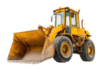 Yellow heavy construction bulldozer with front loader bucket on isolated background, cut out