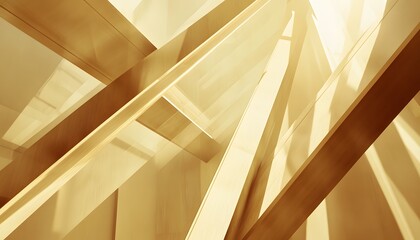 Intersecting wooden beams create an abstract architectural design.