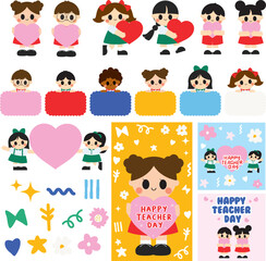 Kids with Hearts and Love for teacher day