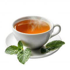 Steam Rising from a Cup of Tea with Mint on Transparent Background