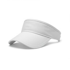 A simple white visor cap isolated on a white background in a studio shot