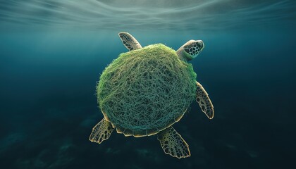 Fototapeta premium Sea Turtle Entangled in Plastic - Ocean Plastic Pollution Concept