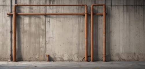 Grunge concrete wall, rusty pipes, glued poster mockup , surface, template