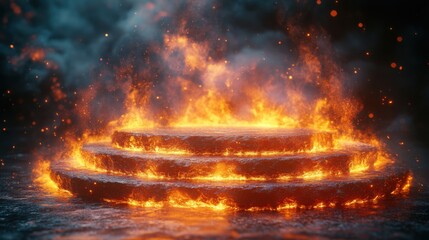 Fiery Stone Steps Burning Staircase Inferno Dramatic Fire Background