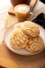 Conchas. Mexican sweet bread roll with seashell-like appearance, Usually eaten with coffee or hot chocolate at breakfast or as an afternoon snack.