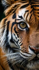 Fototapeta premium 4D Cinematic Abstract of a Tiger’s Eye – Extreme Dutch Tilt at 45°, Hyper-Real Composition with Majestic Depth | Wildlife Photography | 8k high resolution | Vivid Texture | Hyper Realistic Tiger