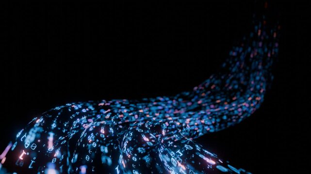 Flowing Stream of Glowing Binary Code in a Dark Digital Space Representing Data Flow and Advanced Technology. Seamless loop animation background