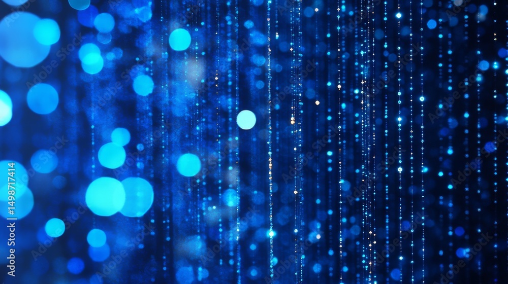 Poster abstract digital background of glowing blue dots forming a futuristic data flow pattern, symbolizing