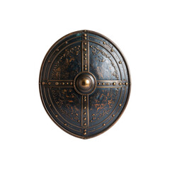 Naklejka premium Ancient bronze shield with engraved celtic design war on transparent background