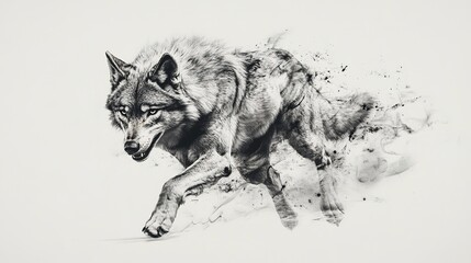 A realistic wolf running forward muscles tensed capture © Noii