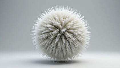 A curious spiky sphere of fluffy white fur sits poised suggesting a whimsical creature or a playful alien artifact with