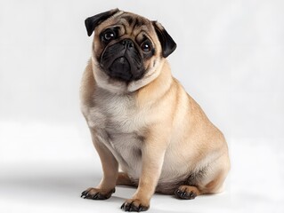 Obraz premium Pug dog sitting against a plain background