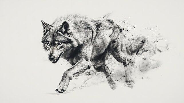 A realistic wolf running forward muscles tensed capture