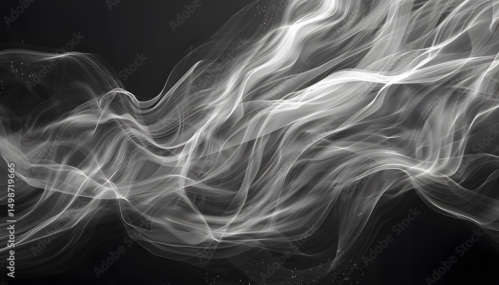 Poster abstract design with flowing, translucent lines on a dark background.