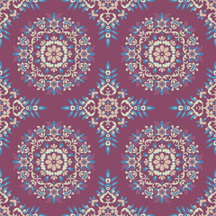 Japanese Botanical Flower Circle Cross Vector Seamless Pattern