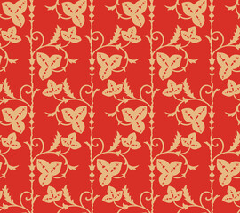 Japanese Leaf Vine Stripe Vector Seamless Pattern