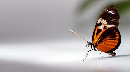 Vibrant Orange Butterfly on Soft Surface with Green Background
