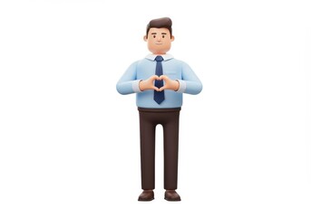 Fototapeta premium 3D Illustration of 3d cartoon businessman making heart shape with his hands wearing a blue shirt and tie isolated on white background
