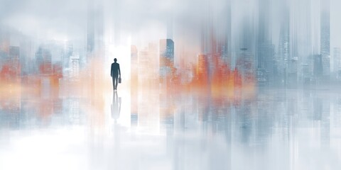 Fototapeta premium Businessman Walking in Modern City with Abstract Background