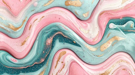 Abstract swirling pastel and gold paint