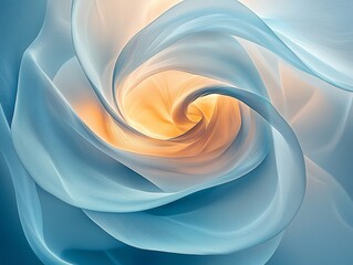 Abstract swirling pastel blue and gold forms
