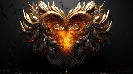 Heart shaped crystal with an arrow piercing through it, set against a blurred background of shimmering light