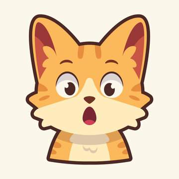 Shocked Cat Emoticon, Cat Cartoon Illustration Vector Sticker
