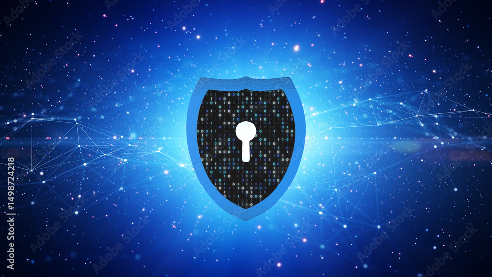 Aufkleber digital tech 3d lock shield on a cyberspace network background illustration.